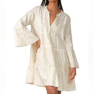 Elan Metallic Print Swing Dress Beach Cover up Off White Gold Color Size Small